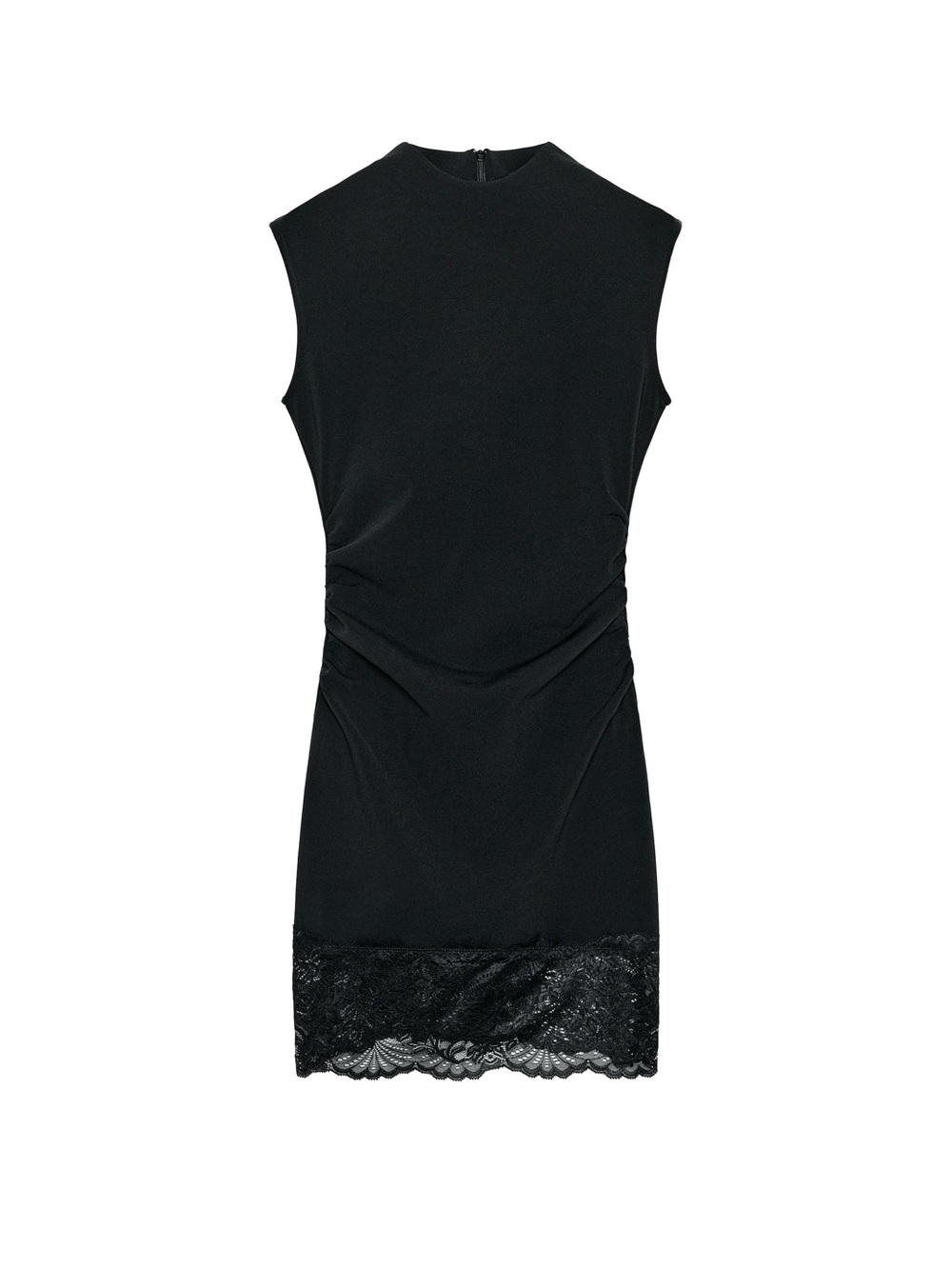 Zara Black Sleeveless Mini Dress with Lace Hem